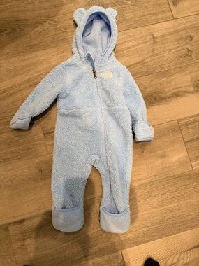 The North Face Light Blue Teddy Fleece One-Piece with Hood